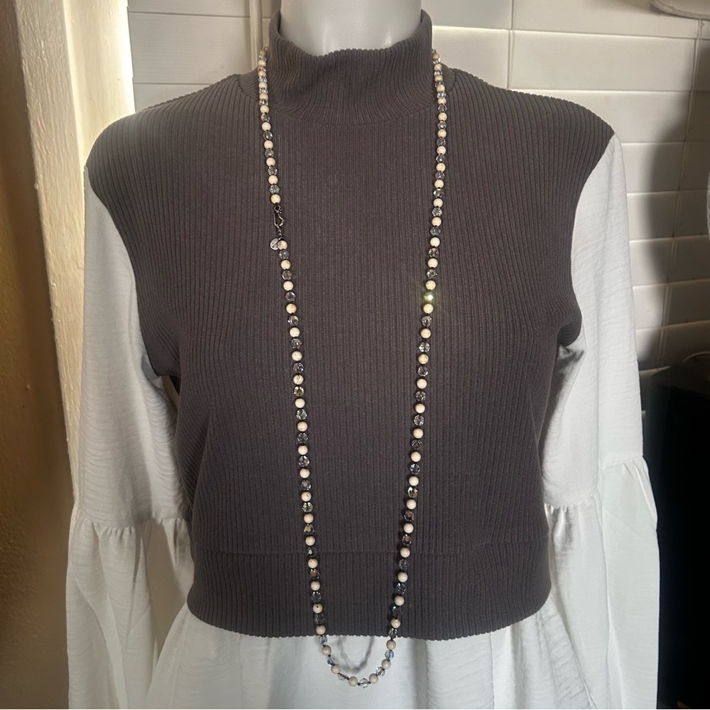 Patrizia Luca Milano Top lagenlook long bell sleeves Grey white size medium - Picture 7 of 15